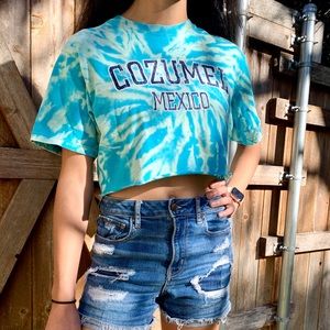 ONE-OF-A-KIND BLUE TIE-DYE CROP TOP 💙💚